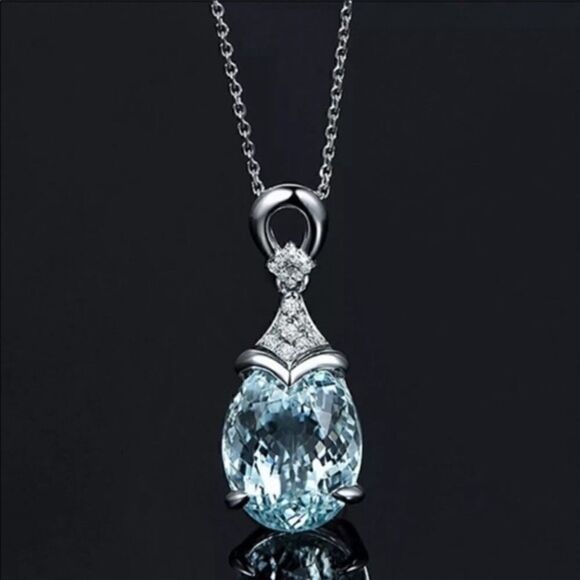 S925 Sterling Silver Aquamarine Diamonde - Picture 3 of 10